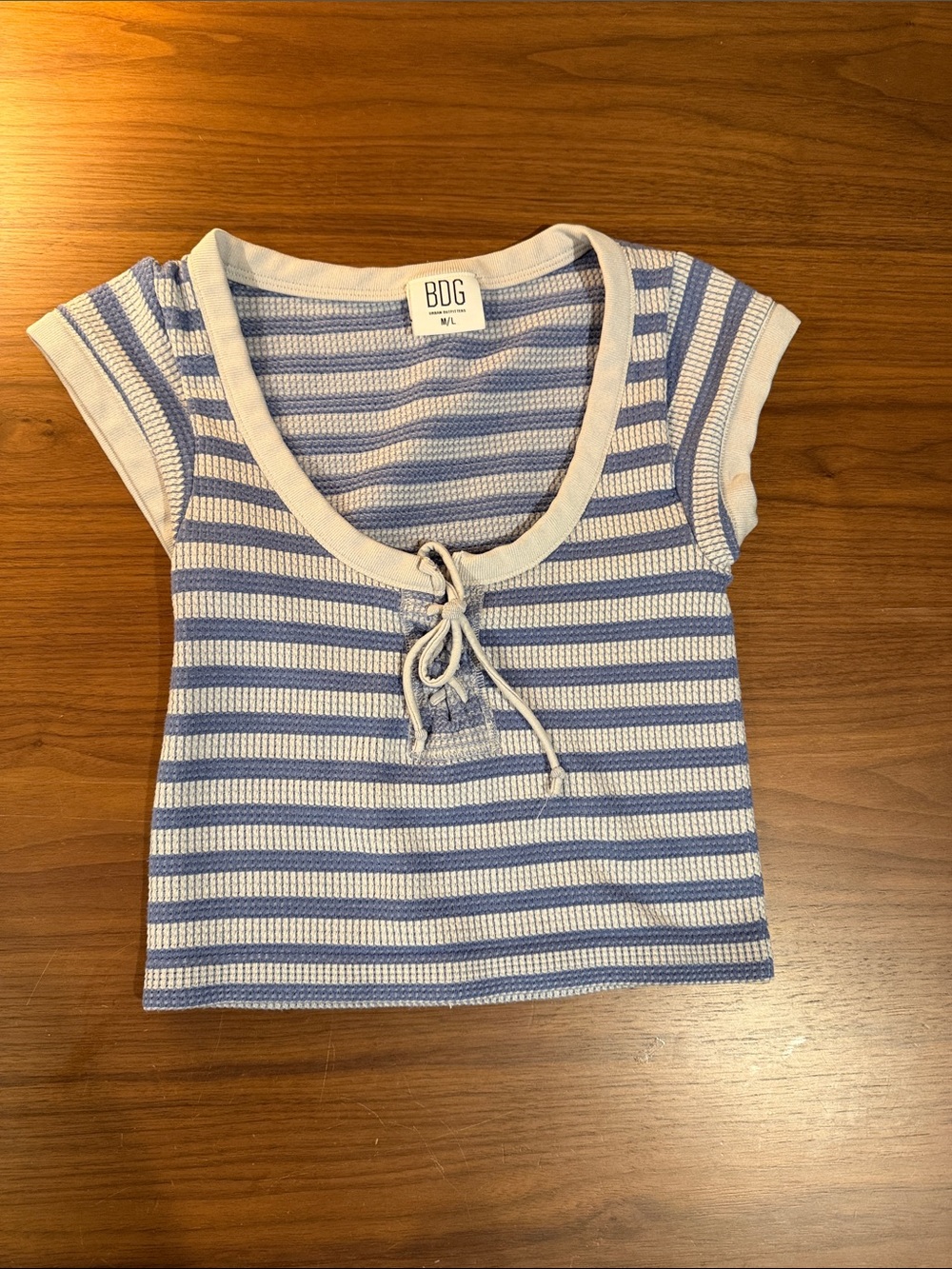 BDG Light Blue & White Striped Lace-Up Cap Sleeve Top